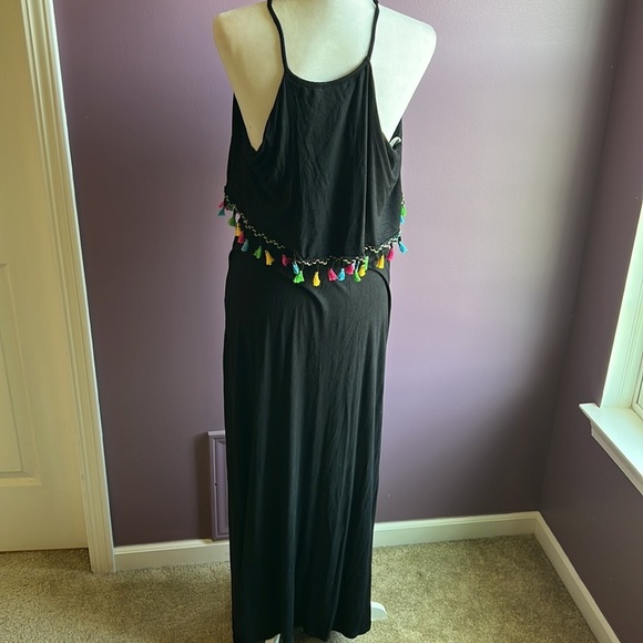 Bellamie black fringe race back maxi dress tassel pink blue yellow size large - Picture 4 of 6